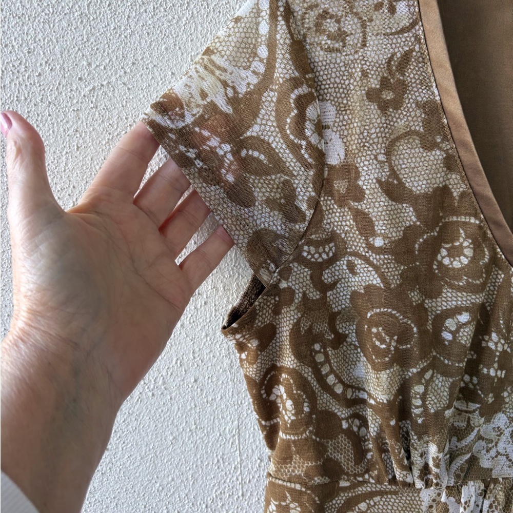 NY Co Medium Babydoll V Neck Cap Sleeve Sheer over Lining Olive Green‎ Fairy Y2K - Picture 5 of 12